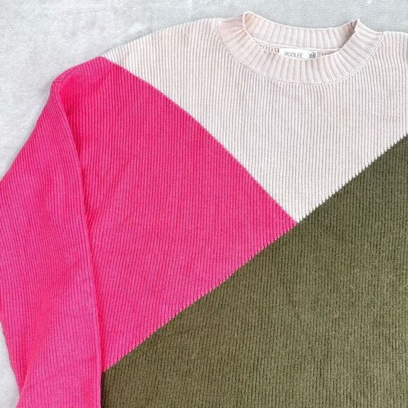 Roole Sweater Women’s XXL Pink Green Oversized Color Block Viscose Boxy - Picture 3 of 9